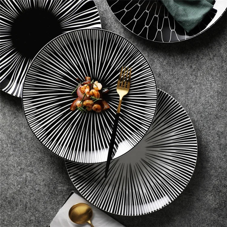 Factory Direct Hot Selling Italain Ceramic Tableware Cheap Bulk Porcelain Black Dinner Plate for Steak