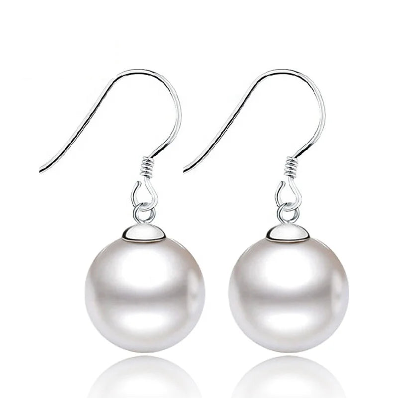 CGX02 Classic Design 925 Sterling Silver Elegant Korean Imitation Pearl Dangle Jewelry for Women Pearl Wedding Drop Earrings