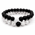 Couples Distance Lovers Set Jewelry Lava White Howlite Matte Black Onyx Charm Beaded Bracelet