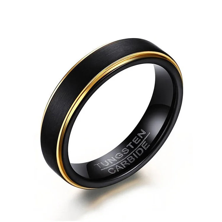 Fine Jewelry Brushed Matte Finish 5mm Thin Gold and Black Tungsten Ring Men Women