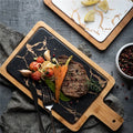 Rectangle Shape Flat Sushi Serving Plates Marble Black Color  Custom Serving Plate with Bamboo Tray