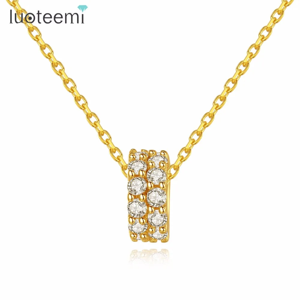 LUOTEEMI Wholesale Fancy Simple S925 Round Hoop&Gold Color Chain Pendant Necklace With Shiny Delicate CZ Stone for Women Party