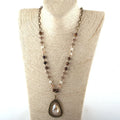 Women Ethnic Necklace Bronze Chain Natural Stone & Crystal Glass Rosary Chain Long Metal Drop Pendant Necklace