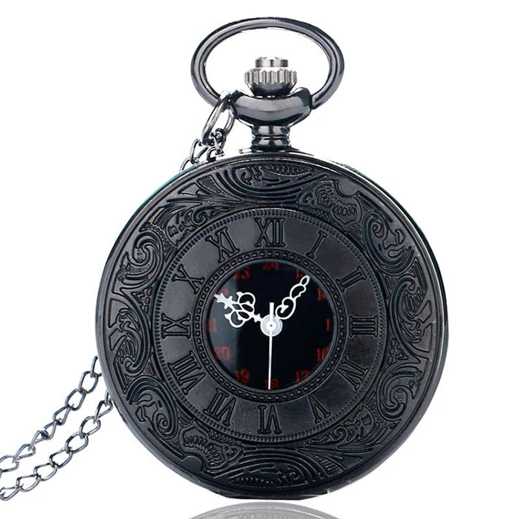 Vintage Charm Unisex Stainless Steel Pocket Watch Black Roman Number Quartz Pendant Steampunk Style Fashionable KKWT82043
