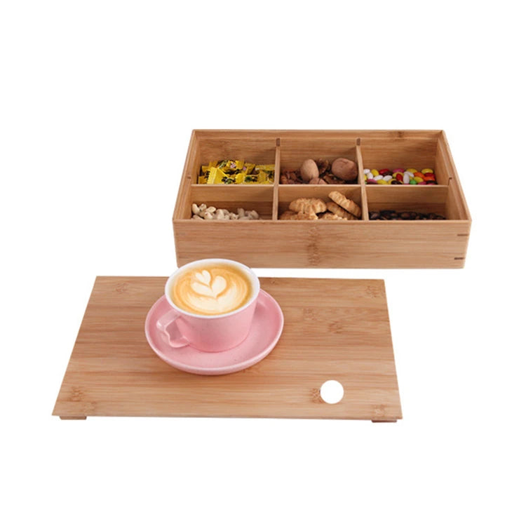Creative Eco-Friendly Bamboo Multifunctional Europe Style 6 Compartment Food Storage Box Kung Fu Tea Tray