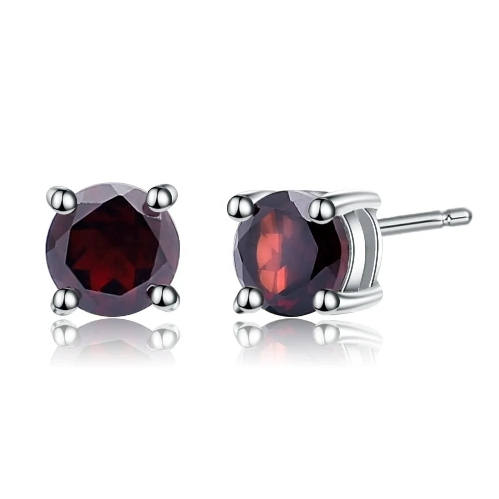 Abiding Hot Sale Prong Setting Natural Garnet Gemstone Earring Jewelry Wholesale 925 Sterling Silver Studs Earrings