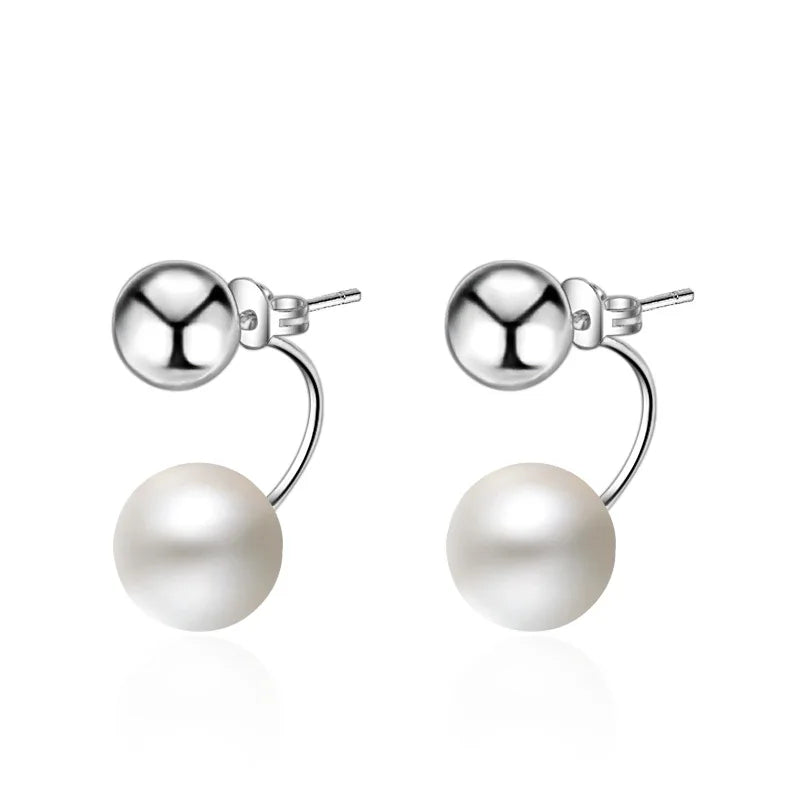 Two Wear Earing Metal Ball Stud Earrings Women's Simulated Pearl Earrings Korean for Women Men Jewelry Pearl Earrings