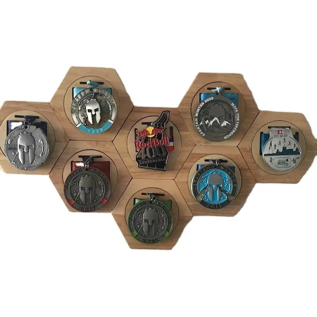 Custom Home Wall Decor Wooden Honeycomb Medal Hanger Combo Running Medal Holder Display for Running Gift