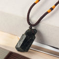 Natural Stone Sliced Black Tourmaline Pendant Necklace Jewelry Gifts for Men and Women