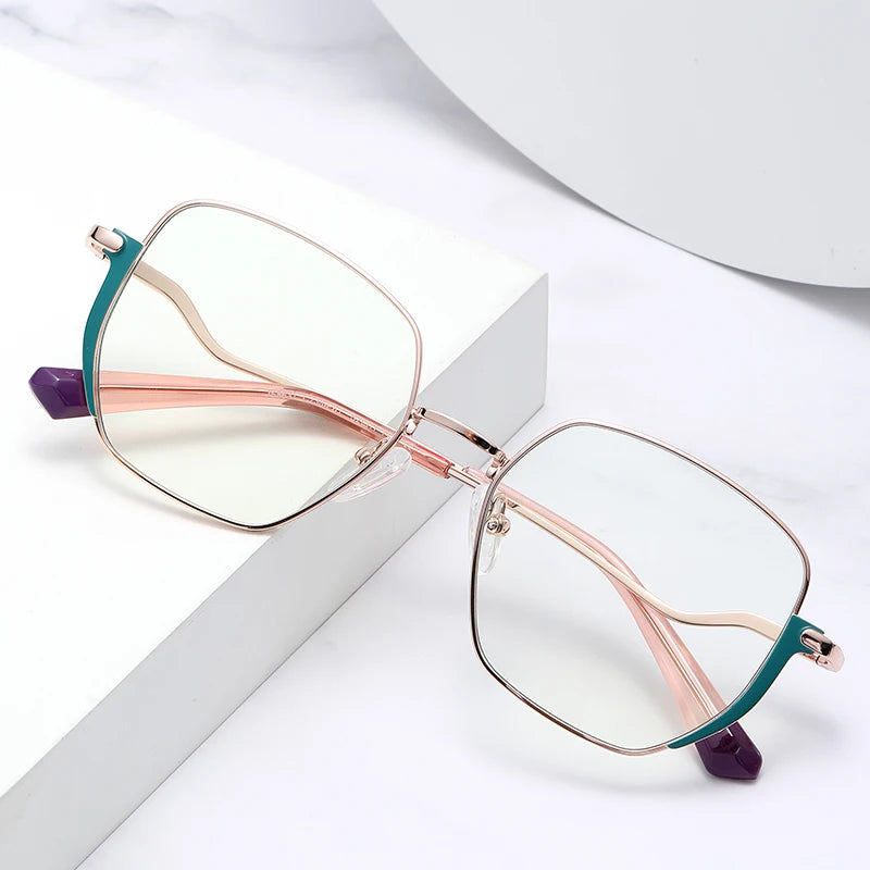 Ready Stock Square Metal Women Glasses Frame Anti Blue Ray Computer Eyeglasses Frame Prescription Optical Frame Spectacles
