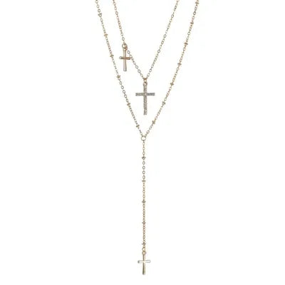Custom Vintage Double Layer Gold Plated Cross Pendant Necklace for Women