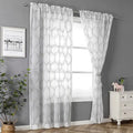 Modern Moroccan Embroidered Trellis White Sheer Curtains Damask Textured Rod Pocket Voile Tulle Semi Window Treatments Rope