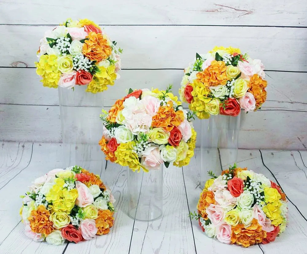 SPR Yellow Orange Good Quality Wholesale Table Centerpiece Flower Ball Cheap Artificial Hydrangea Flower Wall Wedding Decoration