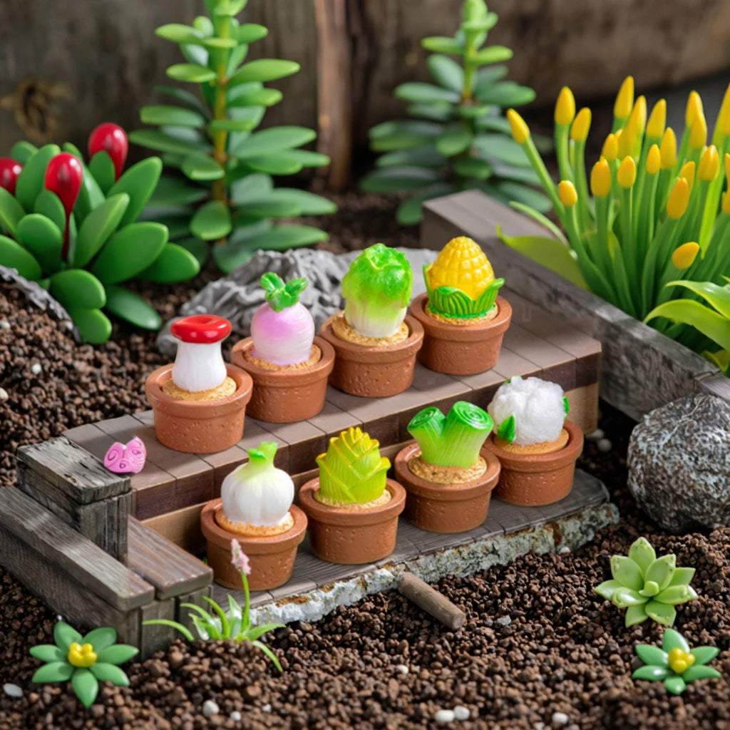 Resin Vegetable Carrot Garlic Corn Mushroom Potted Planter DIY Dollhouse Accessories Ornament Figurine Mini Flower fairy Garden