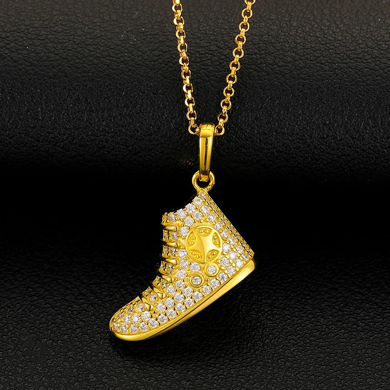 Fashion Shoe Shape 925 Sterling Silver Iced Out Pendant Gold Plated VVS D Color Moissanite Diamond Pendant Necklace