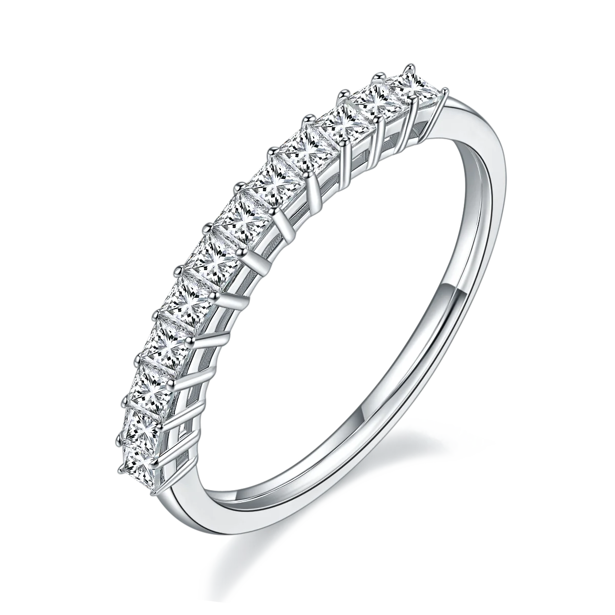 Wish Jewelry Princess Cut 925 Silver Stackable Eternity Moissanite Ring for Women Engagement Wedding Ring