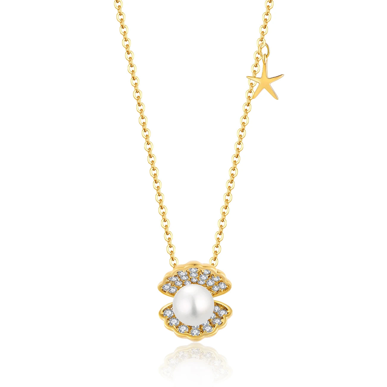 Qingxin CUSTOM OEM Fine Jewelry 925 Sterling Silver 18k Gold Plated Star Shell Freshwater Pearl Women Mom Day Gift Necklaces