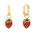 Milskye Christmas Jewelry Charms 925 Sterling Silver 18k Gold Plated Fashion Strawberry Enamel Hoop Earring