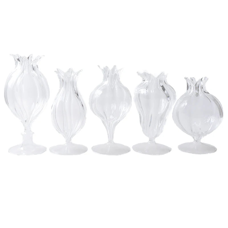 Small Vintage Style Glass Petal Bud Vase Ribbed Line Glamorous Indoor Home Office Bedroom Dining Room Terrarium Wedding Party