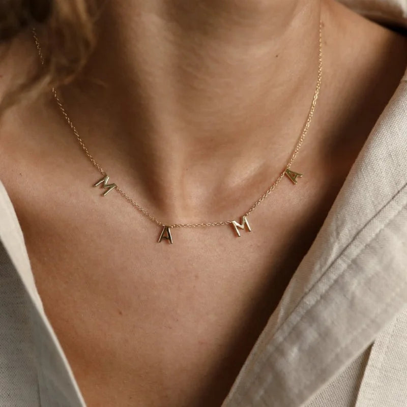 Fashion Mothers Day Mom Gift Gold Plated Stainless Steel Initial Letter MAMA Necklace for Women