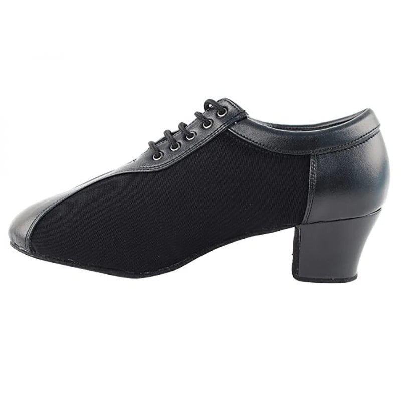 Men's Comfortable Black Genuine Leather Professional Latin Salsa Dancing Shoes Suede Outsole Size US 4.5-13.5 Heel Height 4cm