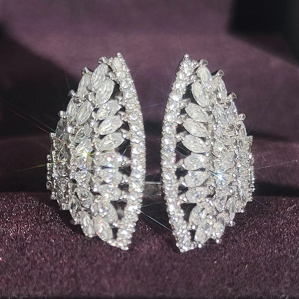 Fashion Open White Gold Plated Crystal CZ Water Drop Ring Bling Cubic Zircon Irregular Geometric Fan Shaped Ring for Women