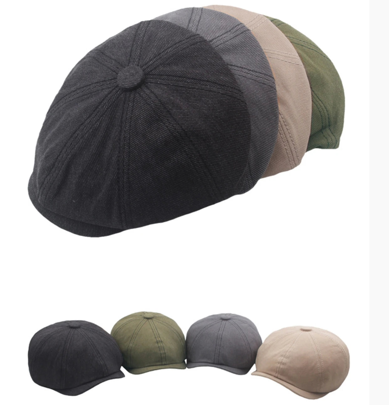Wholesale Fashion Solid Colour Large Size 8 Panels NewsBoy Cap Baker Boy Twill Cotton Beret Hat for Men Spring Summer Outdoor