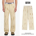 Custom Streetwear Hip Hop Denim Jeans Wide Leg Baggy Graffiti Print Twill Canvas Mud Wash Pants for Men