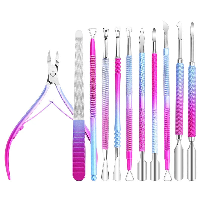 Rainbow Color Stainless Steel Remover Nippers Pusher Cuticle Trimmer Peeler Scraper Dead Skin Nail Cutter Pusher Set
