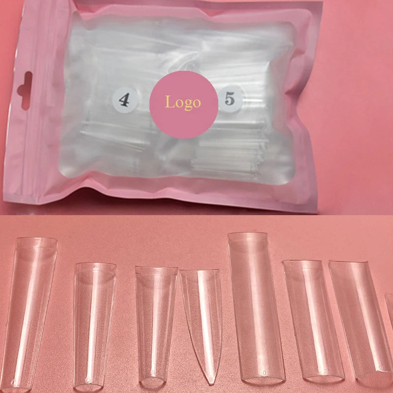 500Pcs Pink Bag No C Curve Coffin XXL Long Straight ABS Nail Supplies Salon Private Label Clear Extra Long 3XL Square Nail Tips