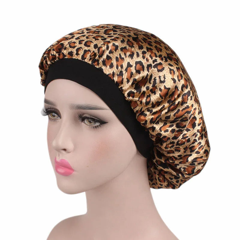 Wholesale Large Customized Leopard Zebra Designs African Women Sleeping Satin Hair Bonnets Hats for Ladies