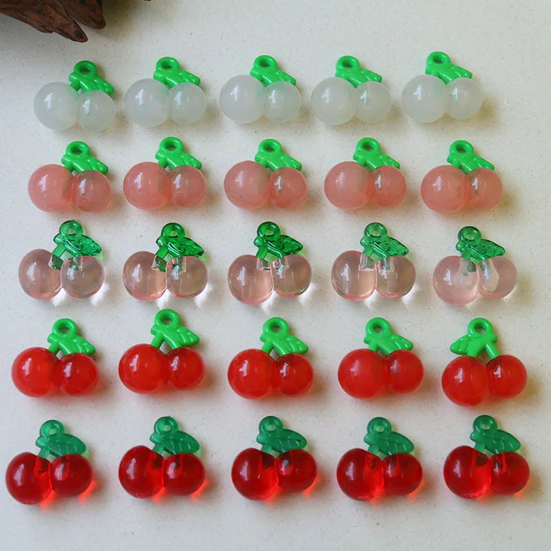 Mini 20mm 3D Red Pink Fruit Cherry Charm Colorful Acrylic Pendant for Plastic3d Cherry Charm DIY Jewelry Making Accessories