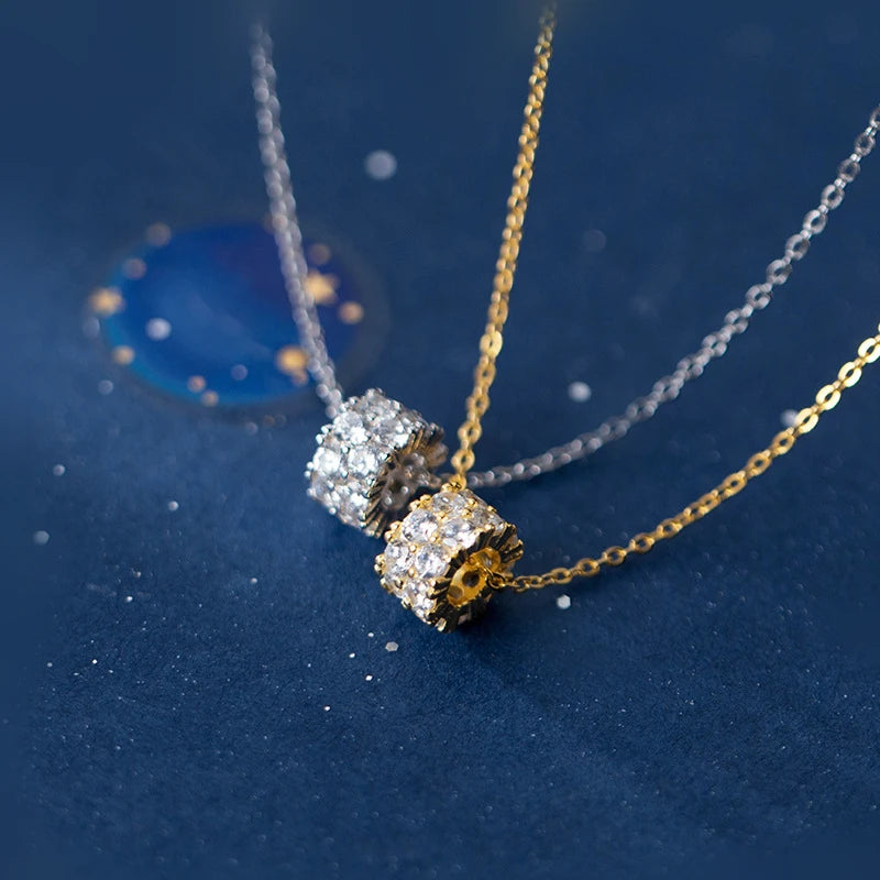 Cubic Zirconia Geometric Round Pendant 18K Gold Plated Chain 925 Sterling Silver Necklaces Fashion Jewelry for Women
