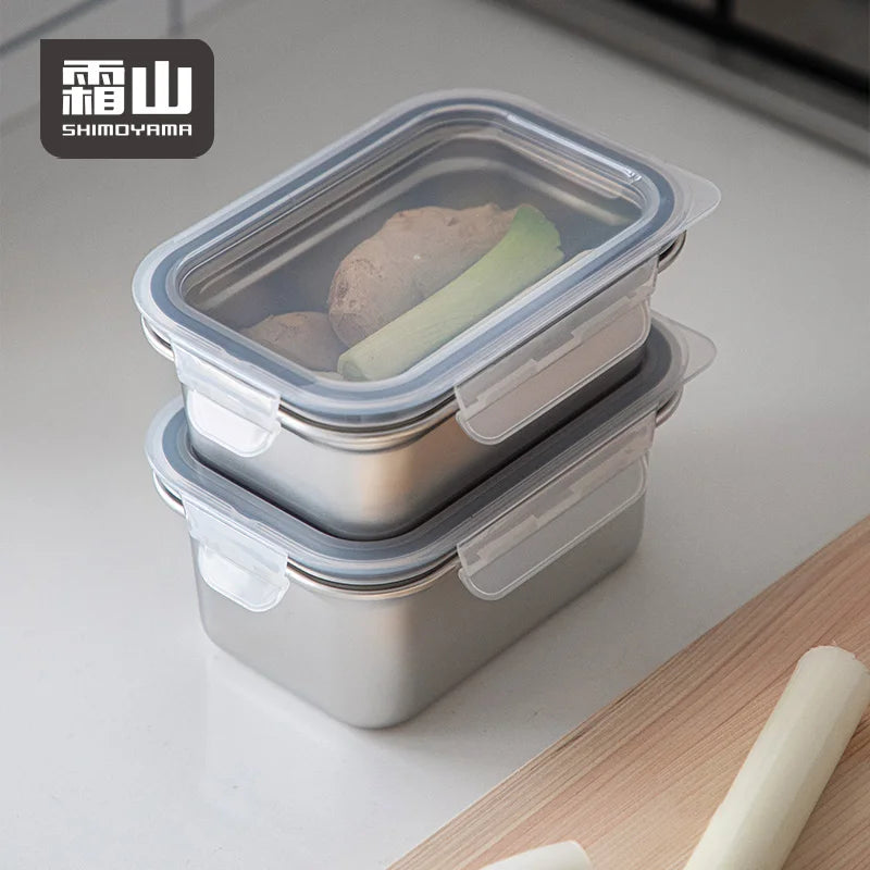 SHIMOYAMA Airtight 304 Stainless Steel Crisper Box Kitchen Fridge PP Lid Snap Food Storage Container