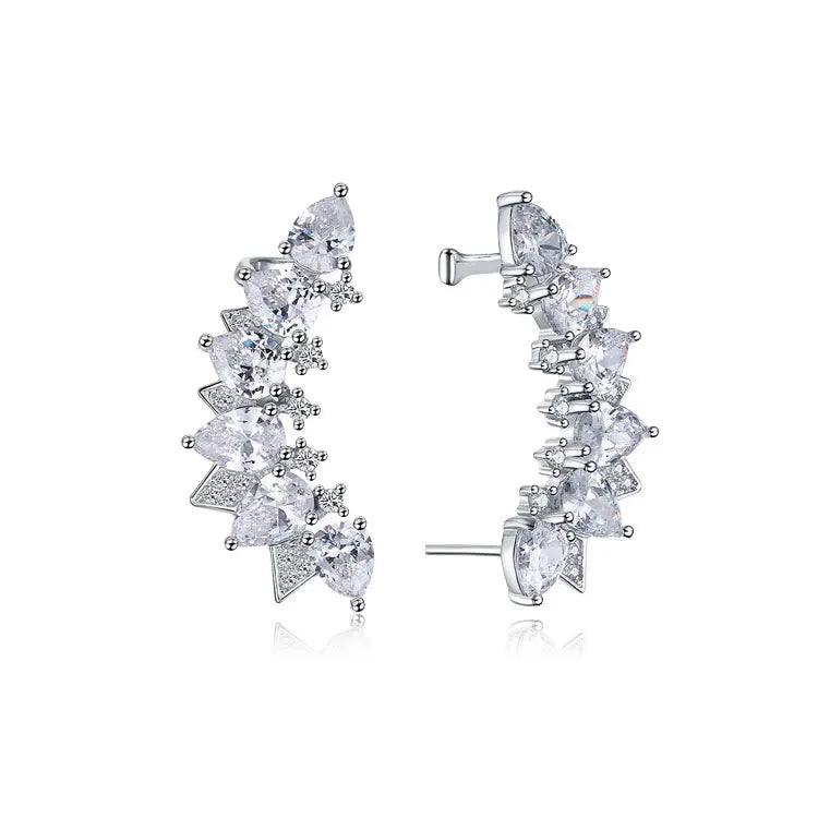 Cubic Zirconia 925 Sterling Silver Diamond Arrow Cuff Climber Crawler Earrings