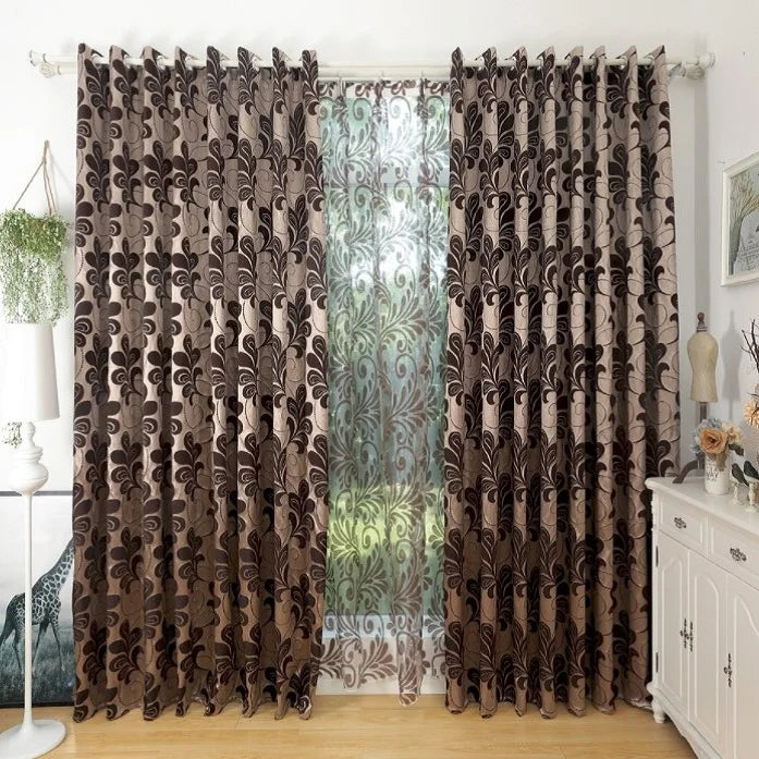 XinLan Luxury Curtain Set Hotel Room Office Indoor Woven Jacquard Window Curtain