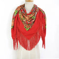 Best-Selling 135cm Vintage Twill Cotton Print Women's Russian Square Scarf Fashionable Shawl with Fringe for Autumn