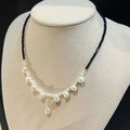 Black Crystal Fairy Neckchain Necklace with 3-8MM Baroque Freshwater Pearl Super Beautiful Gold Jewelry New Product