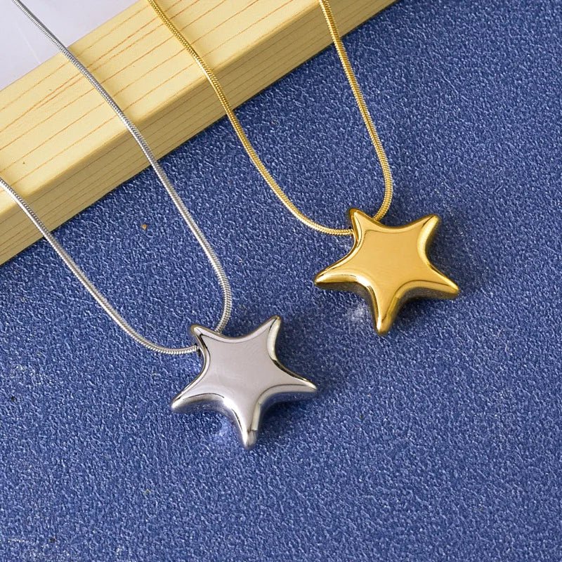 Simple and Versatile Glossy Five-pointed Star Clavicle Chain Stainless Steel Can Be Soaked in Water Without Fading Gold Necklace