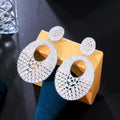Bling White Cubic Zirconia Setting Nigerian African Big Round Dangle Drop Pageant Wedding Earrings for Women Jewelry Accessories