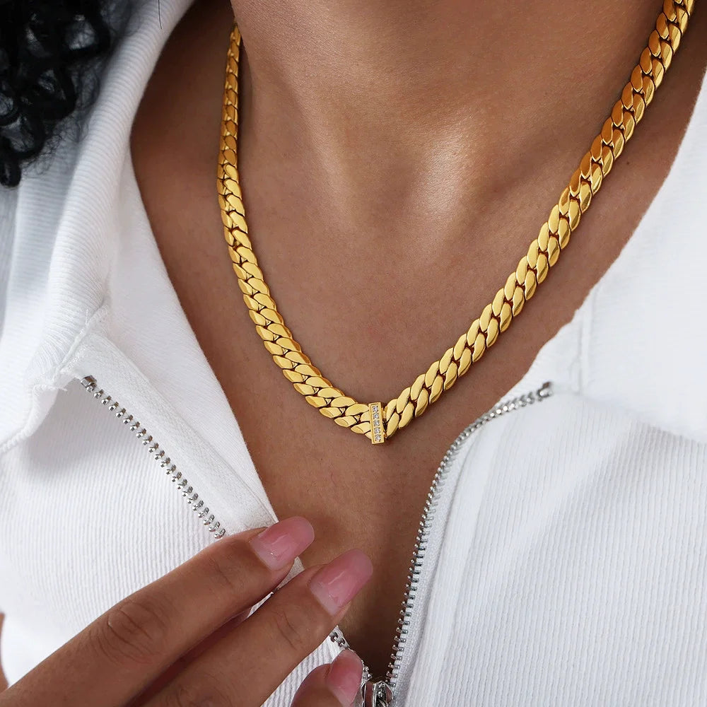 New Design 18K Gold Plated Stainless Steel Zircon Strand Choker Necklace for Women Classic Wedding Anniversary Gift Fashion