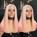 Short Straight Bob Human Hair Wigs 613 Blonde Platinum 13*4 HD Transparent Laceal Frontal Wig Pink Colored Lace Front Wig Green