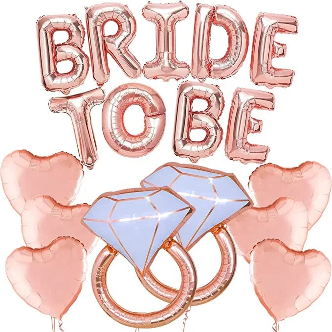 Big Bride Be Foil Balloons Set Diamond Ring Heart Designs Rose Gold/Gold/Silver Bridal Shower Valentine's Day Decorations-40