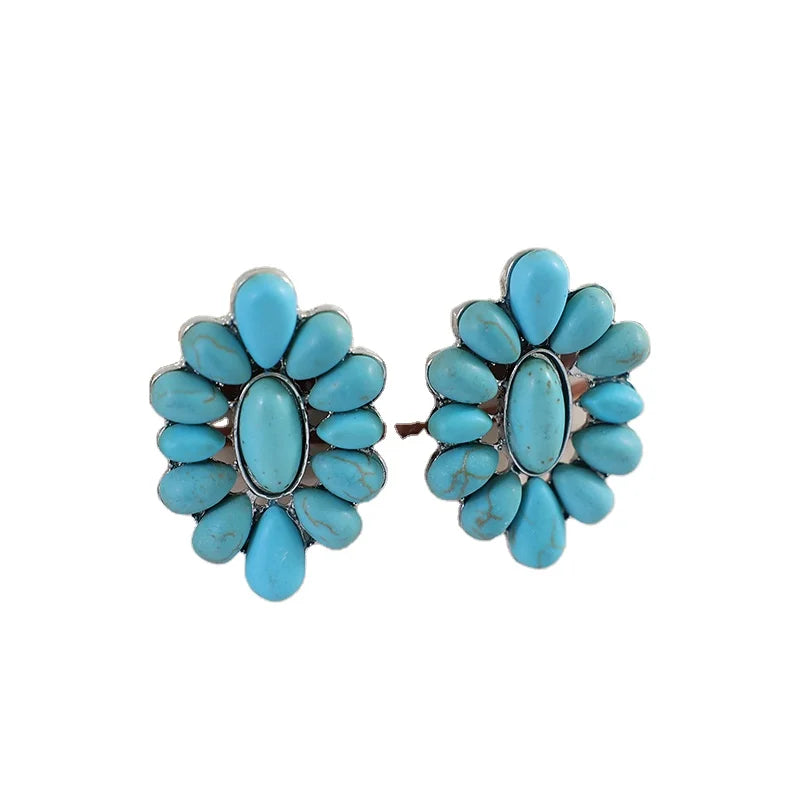 Newest Retro Rustic Bohemian Vintage Southwestern Turquoise Cluster Earrings for Woman
