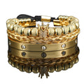 Luxury 3pcs/Set Gold Cz Crown Charm Titanium Bracelet Set With Cross Roman Numeral Stainless Steel Bracelet Set for Men