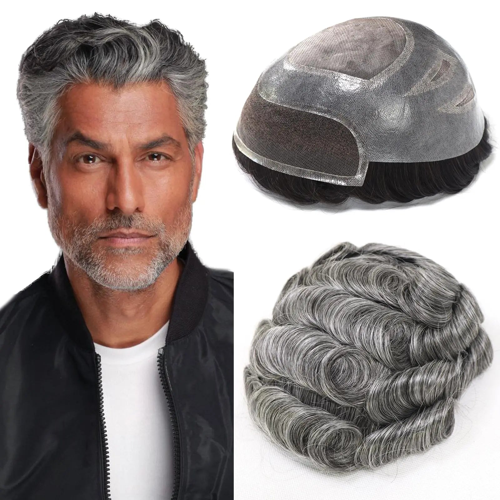 Stock HD Swiss Lace Front With Pu Perimeter Fine Mono Toupee 100% Indian Remy Human Hair Replacement System Toupee for Man