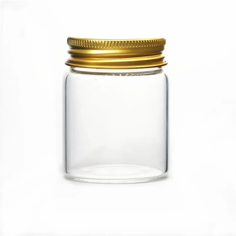 50ml 60ml 90ml 100ml 120ml 150ml 200ml Cylinder Shape Food Storage Glass Container Jars with Aluminum Cap Golden Lid