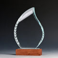 Shining Employee Recognition Plaque K9 Crystal Craft Custom Laser 3d Engraving Flame Crystal Trophy Award Blank With Wooden Base