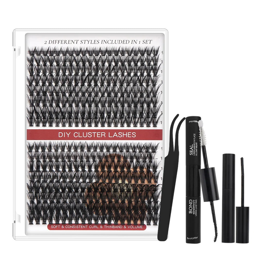Wholesale Custom Logo Mink Wispy Cluster Lashes Kit Mix 8-16mm Individual Eyelashes DIY Lash Extension Kit MegaBDM