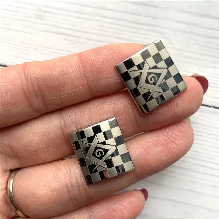 China Golden Supplier Laser Luxury Checked Masonic Design Wholesale Price Engagement Checkered Cufflinks
